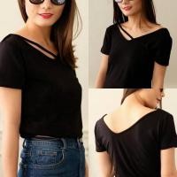 ราคา #แบบใหม่ เสื้อยืดคอวีมีสายคาด เก๋มาก (49887154)