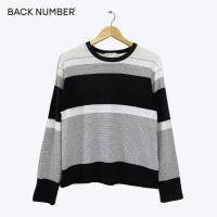 ราคา เสื้อยืดสเวตเตอร์แขนยาวคอกลม Back Number สีขาวตัดเทาดำ ผ้าไหมพรม มือสอง (17796171284)