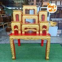 ราคา ชุดโต๊ะหมู่ โต๊ะหมู่บูชา หมู่ 7 (หน้า 5 นิ้ว) ไม้สัก ทาสีแดง เดินเส้น ปิดทอง ตกแต่ง ลวดลาย งานประณีต สวยงาม (3496694212)