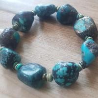 ราคา สร้อยข้อมืออเมริกันเทอร์ควอยซ์ (Natural turquoise beads bracelet) (2063299574)