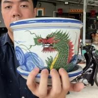 ราคา กระถางเซรามิคปากเรียบ ลายมังกร (ไซต์ 8 นิ้ว) 100% แฮนเมด ออกใบกำกับภาษีได้ รหัส9120243 (27959819149)