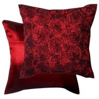 ราคา A16-Thai Silk Pillow Covers ปลอกหมอนอิง ไหมไทยลายปักดอกกุหลาบ 16×16 นิ้ว 1 คู่ สีแดง (11138667213)