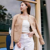 ราคา Ruffel tweed jacket - Beige เสื้อแจ็คเก็ตผ้าทวีต คลุมไหล่ ใส่ทำงาน (19784142903)