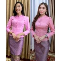 ราคา เสื้อจิตรลดา สีชมพู /สีบานเย็น เสื้อไหมลาว งานอัดกาว จากเวียงจันทน์ (3520457362)