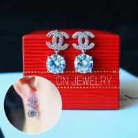 ราคา ต่างหูเพชร CN รุ่นเงินห้อยเพชรคาเทียร์ 1คู่ CN Jewelry earings catier ออกงาน ตุ้มหู ต่างหูเกาหลี (9712925402)
