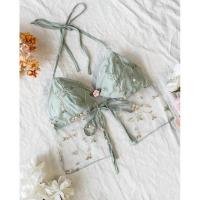 ราคา เสื้อครอปท็อป คล้องคอ ผู้หญิง ตกแต่ง ดอกไม้ ตาข่ายปัก 3D น่ารักมากๆ(พร้อมส่งใน6-7วัน) (24462245868)