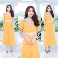 ราคา ♥️เหลือไซส์S♥️เดรสขนนกสีเหลืองปักเพชรงานป้ายAiyarin (2209649437)