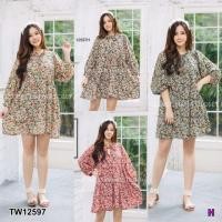 ราคา TW12597 Mini Dress #สาวอวบ เดรสสั้น คอจีน แขนสามส่วน (4743273944)