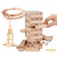 ราคา MOMMA 3 in 1 ของเล่นไม้ เกมส์ จังก้า ตึกถล่ม ตัวต่อมหาสนุก ล้มโดมิโน ( Folds High Jenga & Jigsaw & Falling Domino ) (498575312)