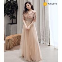 ราคา ชุดราตรียาว ชุดเดรสออกงานยาวสวยหรู สีน้ำตาลทอง (4818834335)