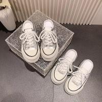 ราคา TX593 รองเท้าผ้าใบครึ่งส้น พื้นหนา2นิ้ว แบบสวม ดีไซน์ลูกไม้ปิดนิ้วเท้า รองเท้าแตะใส่ภายนอก รองเท้าผ้าใบส้นสูงแฟชั่นสตร (24135877052)