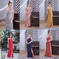 ราคา เดรสออกงาน ทรงเอยาว ผ้าเนื้อเงา ทรงผ่าหน้าสวยหรู (6932324953)