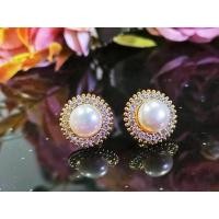 ราคา ต่างหูมุกแท้ล้อมเพชร (17196777895)