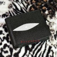 ราคา กระเป๋าหนังปลากระเบนแท้ กระเป๋าใส่เงิน สตางค์ หนังแท้กระเบนดำ BLACK GENUINE STINGRAY SKIN LEATHER WALLET (#115)b (23362668539)