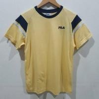 ราคา เสื้อยืดคอกลมสีเหลืองน้ำเงินเข้ม ผ้านิ่มใส่สบายแบรนด์ fila size 160 อก38ยาว25(เสื้อมือสอง) (25310837138)