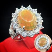 ราคา แหวนโอปอลไฟ (พลอยหายาก) ล้อมเพชร แหวนเงินแท้ ชุบทองคำขาว พลอยโอปอลแท้ เพชร Swiss YTG-11140 (8620469031)