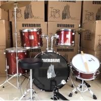 ราคา (ฟรีค่าขนส่ง)(แถมไม้กลอง3 คู่)กลองชุดใหญ่ OVERDRIVE สีแดง โครเมี่ยมทั้งชุด (602103593)