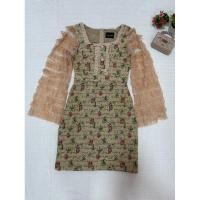 ราคา เดรสผ้าทอแต่งแขนลูกไม้ซิปหลัง(งานป้ายLoveLady)ซักเก็บ (23033579249)