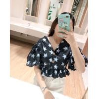 ราคา เสื้อครอปแขนพองแต่งระบายลายดาว (2756411492)