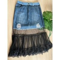 ราคา กระโปรงยีนส์ แต่งผ้ามุ้งฟรุ้งฟริ้ง (23036249615)