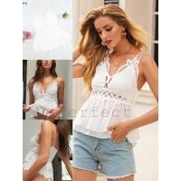 ราคา บราสายเดี่ยว ชายระบาย แต่งลูกไม้ ด้านหลังเป็นยางยืด ช่วงสายเดี่ยวด้านหลังแต่งไขว้ ไม่มีโครง ถอดฟองน้ำได้ ลูกไม้ (8972274020)