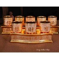 ราคา พร้อมส่ง ชุดไหว้เจ้า ชุดน้ำชาพร้อมฐานรอง แก้วน้ำชาเซรามิคสีทองพ่นทราย ถาดถวายพระชุด3ถ้วย ชุด5ถ้วยไหว้เจ้า 五连杯 供杯 (4567834518)