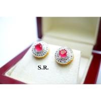 ราคา S.R. ต่างหูทอง ต่างหูทับทิม เม็ดละ 0.30 กะรัต ล้อมเพชร 2 ชั้น เพชรน้ำ100 ขาวสวยไฟดี พร้อมใบรับรองสินค้า เคลือบทองคำแท้10 (29769023216)