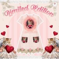 ราคา (Limited) Peachy Lucky Dress เดรสสั้นสีพีช ผ้าลูกไม้มีซับใน อกแต่งระบายวงกลม ลายน้องแมว ซิปหลัง ไซส์M มือ1ป้ายห้อย (24481113354)