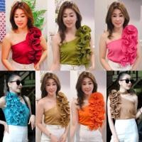 ราคา พร้อมส่งเสื้อสายเดี่ยวปาดไหล่สม้อกหลังแต่งด้วยโชคเกอร์สามารถถอดได้แต่งกระด้วยกระดุมมุกสวยๆแต่งระบายพีทฟูๆแน่นๆปังๆ (27269085452)