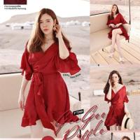 ราคา Flat2112 GEEGEE RUFFLE SILK WRAP RED WINE (5732819662)