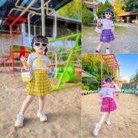 ราคา ชุดเด็กแฟชั่น กระโปรงลายสก็อต ผ้าคอตตอน เอวสม็อก (เสื้อ+กระโปรง) (25966826062)