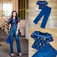 ราคา BT studio: ชุดเซท 2 ชิ้น เสื้อแขนสั้น ปลายแขนจั้ม คอสี่เหลี่ยม แมทช์กับกางเกงขายาว (9801983993)