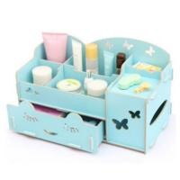ราคา ชั้นไม้ DIY วางเครื่องสำอางลายตาหวาน พร้อมช่องทิชชู่ สีฟ้า (1493764)