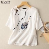 ราคา Zanzea เสื้อยืดลําลอง คอกลม แขนสั้น ผ้าฝ้าย พิมพ์ลาย สไตล์วินเทจ สําหรับสตรี (18000961926)