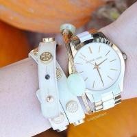 ราคา Michael Kors Slim Runway White Gold #mk4295 (45972454)