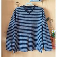 ราคา ส่งต่อ เสื้อสเวตเตอร์ไหมพรม คอวี แบรนด์ Converse ของแท้ ลายทาง สีดำสลับเทา แขนยาว กันหนาว กันแดด Size L มือสอง อก 46 (24134325168)