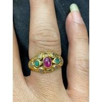 ราคา แหวนหลุดจำนำพลอยแท้ ทับทิมมรกตเพชรซีก ของหายากน่าสะสม (10316327464)