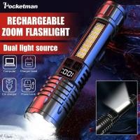 ราคา Powerful LED Flashlight 5 Modes USB Rechargeable Flashlights Outdoor Emergency Torch Waterproof Flashlight with COB Side (27662508456)