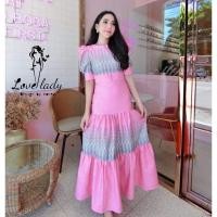 ราคา เดรสผ้าไทยพิมพ์ลาย ชุดไทย เดรสยาว (Sz.L)ป้าย love lady (20305084916)