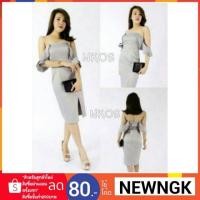 ราคา [SALE มีเทาชุดเดียว ไซส์S] ชุดออกงาน เดรสเกาะอก เดรสออกงานสีเงิน แต่งแขนปาดไหล่ (1256972263)