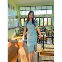 ราคา ชุดผ้าไทย #เดรสทำงาน #ผ้าทออัดกาว #ป้ายpn ผ้าทอสีฟ้า (13498867036)