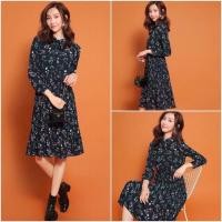 ราคา เดรสลายดอกสไตล์เกาหลีวินเทจ ช่วงคอผูกโบว์ กระโปรงกลีบพลีท งานผ้าชีฟอง มีซับที่เสื้อ (518533382)
