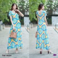 ราคา Maxi Dress เดรสยาว สายไขว้ด้านหลัง แขนสั้น ทรงปล่อย งานผ้าสะดุ้ง ผ้ายืดนุ่มเด้งใส่สบาย (8236093550)