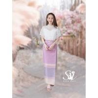 ราคา ชุดไทยประยุกต์ ชุดไทยทำบุญ ชุดไทยออกงาน เสื้อลูกไม้สีชมพู ผ้าถุงสำเร็จรูป (15691057317)