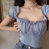 ราคา LOT102 เสื้อไหมพรมปาดไหล่ ผูกเชือกหน้า สีสันน่ารักสดใส (23677453813)