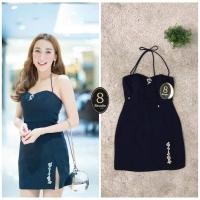 ราคา เดรสสายคล้องคอ แต่งคริสตัล สีดำ (10790188274)
