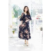 ราคา Rayfashionmall พร้อมส่ง เดรสยาว ผ้าชีฟอง รุ่นลายดอก สีกรมท่า (1094976553)