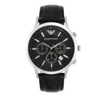 ราคา Emporio Armani Classic Chronograph Silver Dial - Black ดำสายหนัง 43mm (4834924620)