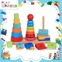 ราคา Playground ของเล่นไม้ สวมหลัก สามเสา ห่วงเรียงซ้อน Rainbow three-column tower ของเล่นไม้เสริมพัฒนาการ (5919527340)