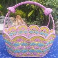 ราคา ตะกร้าถักมือด้วยเชือกร่มดิ้นเงิน ทรงกลีบบัวยาว ขนาดใหญ่ ลายกล้วย สีฟ้า-ชมพู (19282982832)